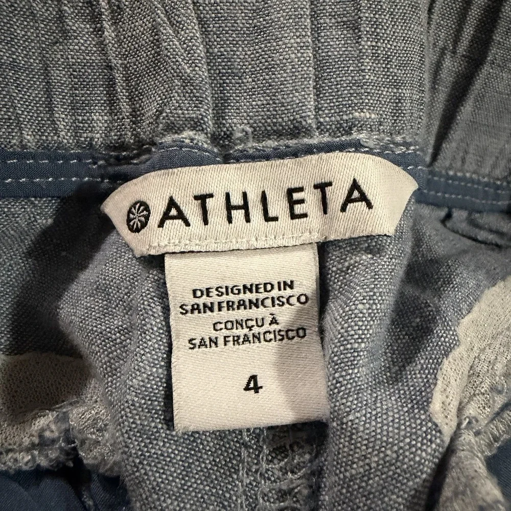 Athleta Cabo Linen Joggers Blue Chambray Women's Size‎ 4 Drawstring Zip Pockets - Picture 3 of 10